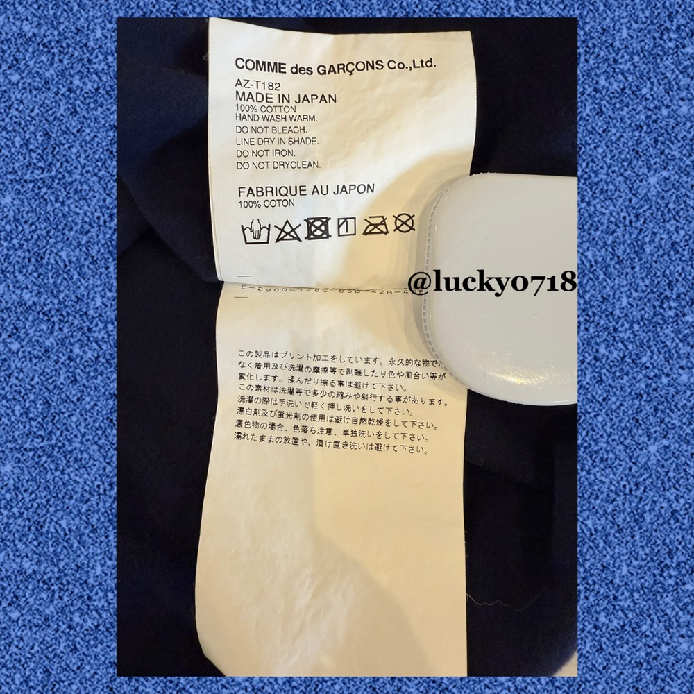 Comme des Garcons Play Men’s Navy Tee w White Love Heart Outline w Eyes Sz L - Picture 6 of 6